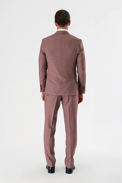 Koyu Vizon Desenli Kırlangıç Yaka Yelekli 6 Drop Slim Fit Dar Kesim Klasik Takım Elbise 1001240157 - 7