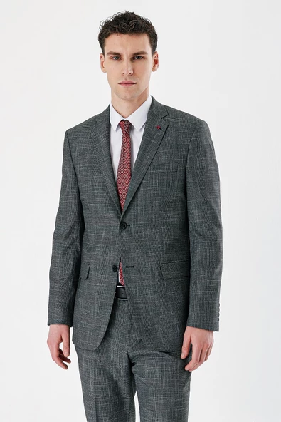 Siyah Ekoseli Mono Yaka Likralı 6 Drop Comfort Fit Rahat Kesim Klasik Takım Elbise 1001240165 - 3