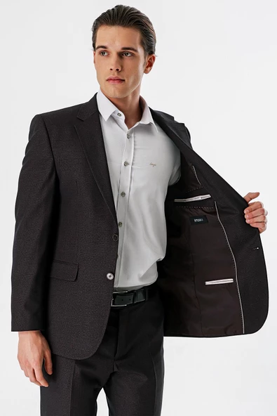 Kiremit Ekoseli Mono Yaka Çift Yırtmaç 6 Drop Comfort Rahat Kesim Klasik Takım Elbise 1001240160 - 7
