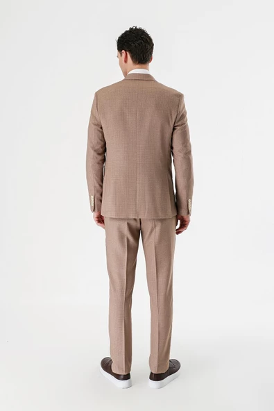 Camel Desenli Kırlangıç Yaka Yelekli 6 Drop Slim Fit Dar Kesim Klasik Takım Elbise 1001240157 - 2