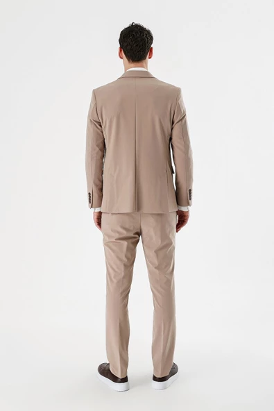 Taş Rengi Mono Yaka Çift Yırtmaç Likralı 6 Drop Slim Fit Dar Kesim Klasik Takım Elbise 1001240164 - 8