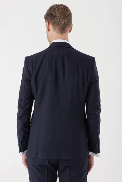 Koyu Lacivert Çıkarılabilir Mono Yaka Yelekli 6 Drop Slim Fit Smokin Damatlık Takım 1001230202 - Resim 8
