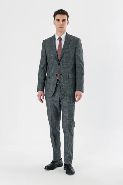 Siyah Ekoseli Mono Yaka Likralı 6 Drop Comfort Fit Rahat Kesim Klasik Takım Elbise 1001240165 - 6