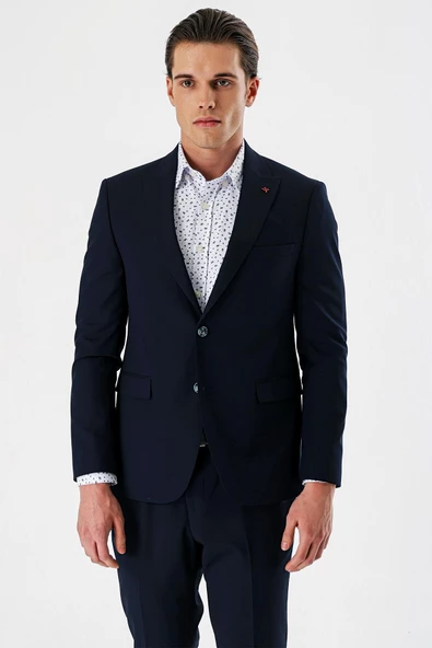 Lacivert Düz Kırlangıç Yaka Likralı 6 Drop Slim Fit Dar Kesim Klasik Takım Elbise 1001240161 - 2