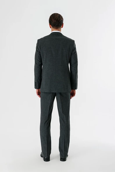 Siyah Desenli Mono Yaka Likralı 6 Drop Comfort Fit Rahat Kesim Klasik Takım Elbise 1001240153 - 8
