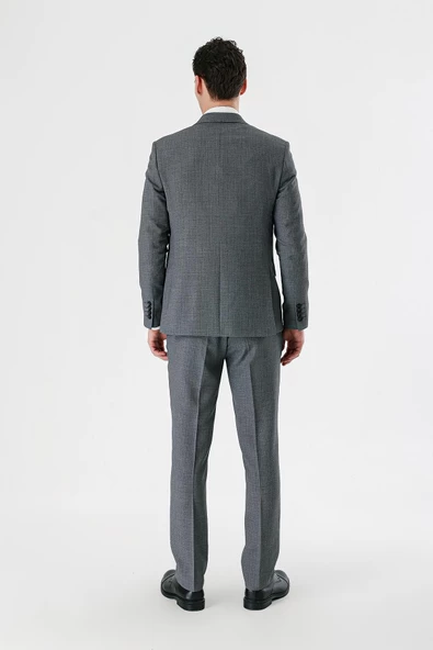 Füme Desenli Kırlangıç Yaka Yelekli 6 Drop Slim Fit Dar Kesim Klasik Takım Elbise 1001240157 - 9