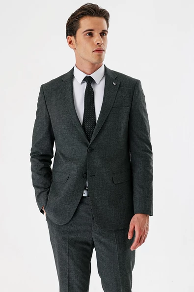 Siyah Desenli Mono Yaka Likralı 6 Drop Comfort Fit Rahat Kesim Klasik Takım Elbise 1001240153 - 2
