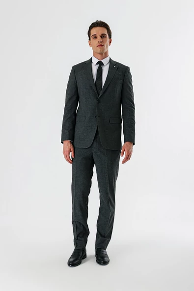 Siyah Desenli Mono Yaka Likralı 6 Drop Comfort Fit Rahat Kesim Klasik Takım Elbise 1001240153 - 4