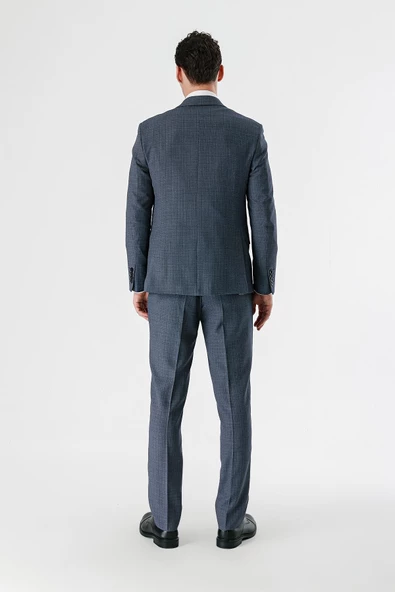 Koyu Lacivert Kırlangıç Yaka Yelekli 6 Drop Slim Fit Klasik Takım Elbise 1001240157 - 6