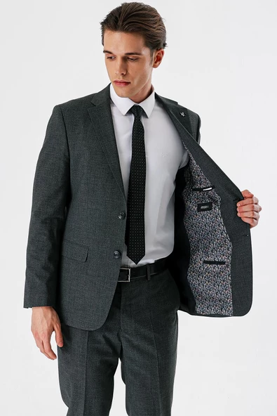 Siyah Desenli Mono Yaka Likralı 6 Drop Comfort Fit Rahat Kesim Klasik Takım Elbise 1001240153 - 5