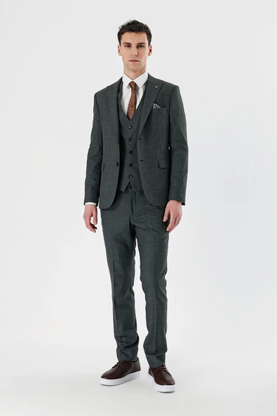 Koyu Antrasit Kırlangıç Yaka Yelekli 6 Drop Slim Fit Klasik Takım Elbise 1001240155 - 2
