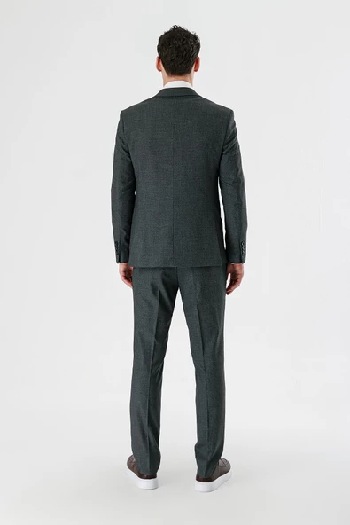 Koyu Antrasit Kırlangıç Yaka Yelekli 6 Drop Slim Fit Klasik Takım Elbise 1001240155 - 8
