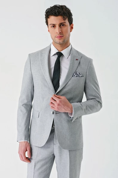 Gri Örme Kırlangıç Yaka 6 Drop Slim Fit Dar Kesim Klasik Takım Elbise 1001240112