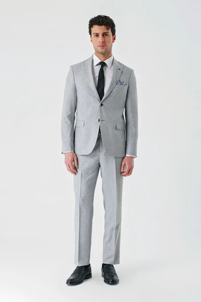 Gri Örme Kırlangıç Yaka 6 Drop Slim Fit Dar Kesim Klasik Takım Elbise 1001240112 - 6