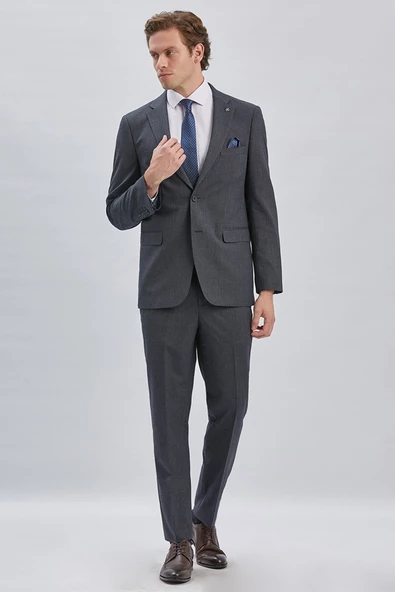Koyu Lacivert Çizgili Mono Yaka Astarlı 4 Drop Comfort Fit Rahat Kesim Takım Elbise 1001240177 - 2