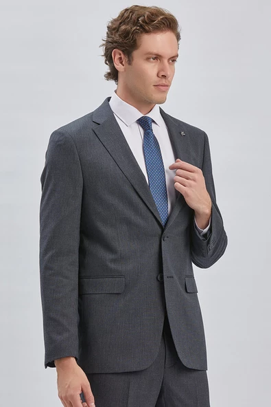 Koyu Lacivert Çizgili Mono Yaka Astarlı 4 Drop Comfort Fit Rahat Kesim Takım Elbise 1001240177 - 4