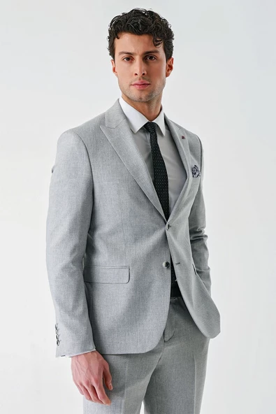 Gri Örme Kırlangıç Yaka 6 Drop Slim Fit Dar Kesim Klasik Takım Elbise 1001240112 - 2