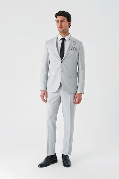 Gri Örme Kırlangıç Yaka 6 Drop Slim Fit Dar Kesim Klasik Takım Elbise 1001240112 - 6