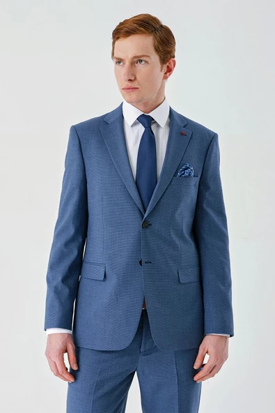 Koyu Mavi Mono Yaka Çift Yırtmaç 6 Drop Comfort Fit Rahat Kesim Klasik Takım Elbise 1001240102 - 5