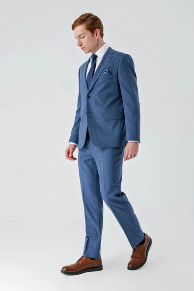 Koyu Mavi Mono Yaka Çift Yırtmaç 6 Drop Comfort Fit Rahat Kesim Klasik Takım Elbise 1001240102 - 9