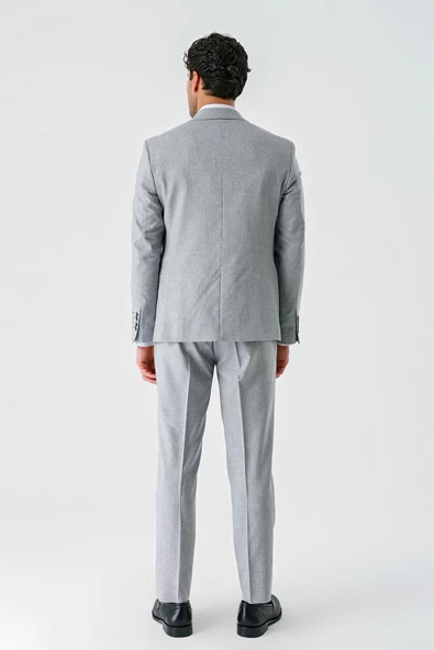 Gri Örme Kırlangıç Yaka 6 Drop Slim Fit Dar Kesim Klasik Takım Elbise 1001240112 - 7