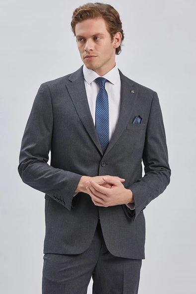 Koyu Lacivert Çizgili Mono Yaka Astarlı 4 Drop Comfort Fit Rahat Kesim Takım Elbise 1001240177 - 3