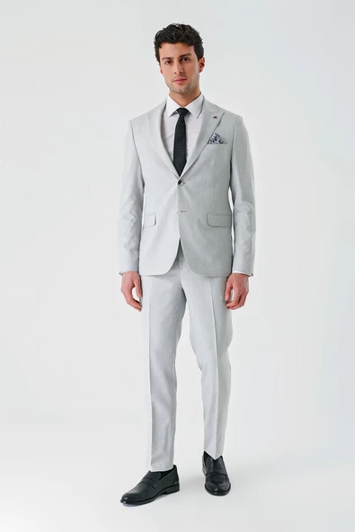 Gri Örme Kırlangıç Yaka 6 Drop Slim Fit Dar Kesim Klasik Takım Elbise 1001240112 - 3