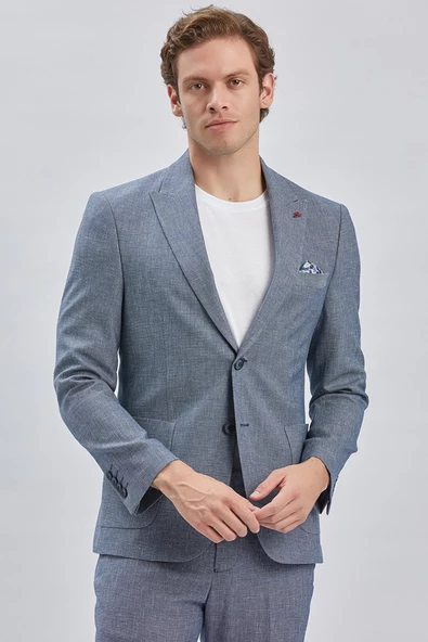 Koyu Lacivert Kırlangıç Yaka Pamuklu Keten 6 Drop Slim Fit Dar Kesim Klasik Takım Elbise 1001240103 - 4