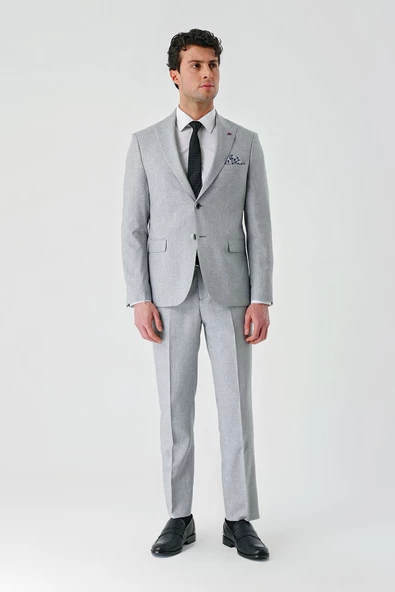 Gri Örme Kırlangıç Yaka 6 Drop Slim Fit Dar Kesim Klasik Takım Elbise 1001240112 - 8