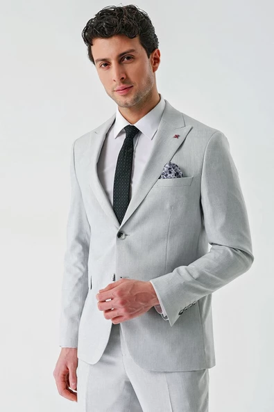 Gri Örme Kırlangıç Yaka 6 Drop Slim Fit Dar Kesim Klasik Takım Elbise 1001240112 - 10