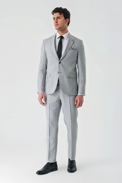 Gri Örme Kırlangıç Yaka 6 Drop Slim Fit Dar Kesim Klasik Takım Elbise 1001240112 - 10