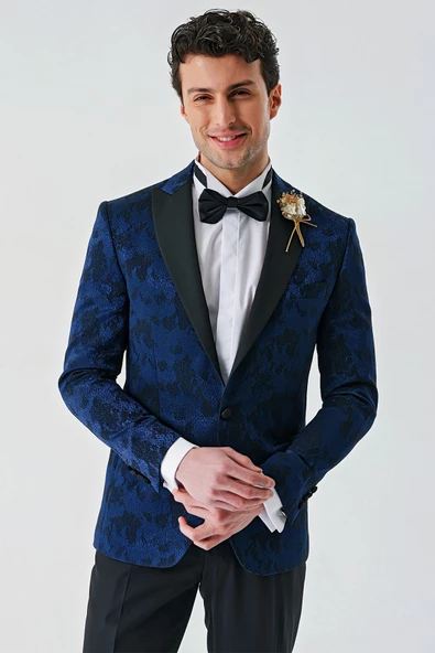 Koyu Lacivert Çıkarılabilir Kırlangıç Yaka Likralı 6 Drop Slim Fit Smokin Damatlık 1001240204 - 8