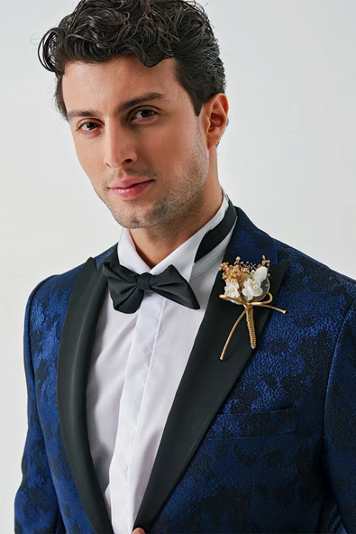 Koyu Lacivert Çıkarılabilir Kırlangıç Yaka Likralı 6 Drop Slim Fit Smokin Damatlık 1001240204 - 3