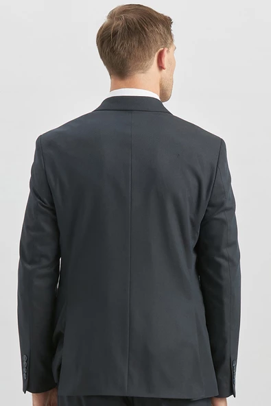 Koyu Lacivert Desenli Armürlü Kırlangıç Yaka Likralı 6 Drop Slim Fit Takım Elbise 1001240172 - 6