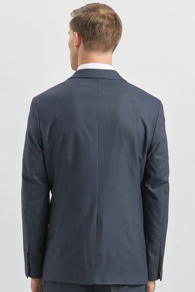 Koyu Mavi Desenli Mono Yaka Astarlı 6 Drop Comfort Fit Rahat Kesim Takım Elbise 1001240178 - 6