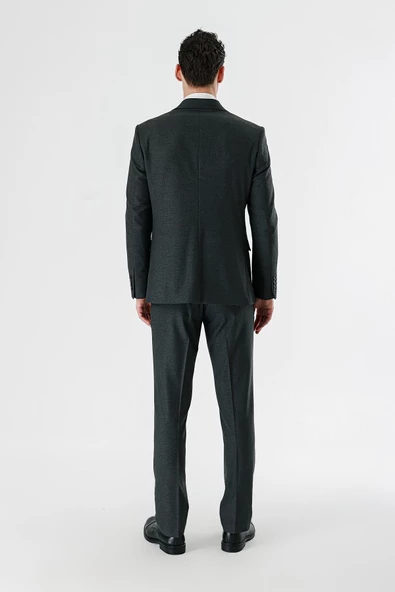 Koyu Antrasit Kırlangıç Yaka Kruvaze Likralı 6 Drop Slim Fit Klasik Takım Elbise 1001240166 - Resim 10