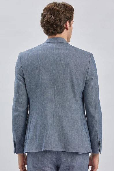 Koyu Lacivert Kırlangıç Yaka Pamuklu Keten 6 Drop Slim Fit Dar Kesim Klasik Takım Elbise 1001240103 - 8