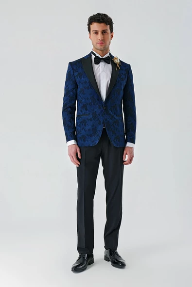 Koyu Lacivert Çıkarılabilir Kırlangıç Yaka Likralı 6 Drop Slim Fit Smokin Damatlık 1001240204 - 9