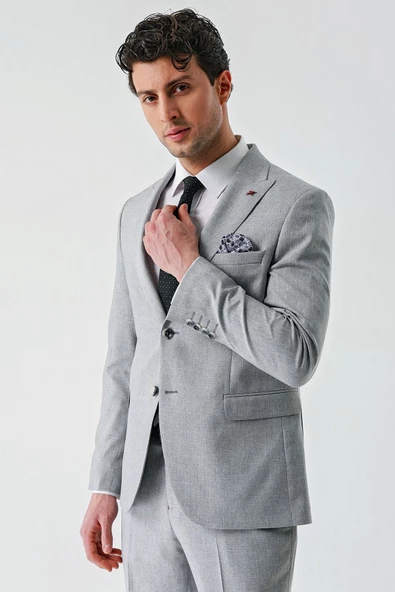 Gri Örme Kırlangıç Yaka 6 Drop Slim Fit Dar Kesim Klasik Takım Elbise 1001240112 - 4