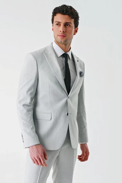 Gri Örme Kırlangıç Yaka 6 Drop Slim Fit Dar Kesim Klasik Takım Elbise 1001240112 - 11