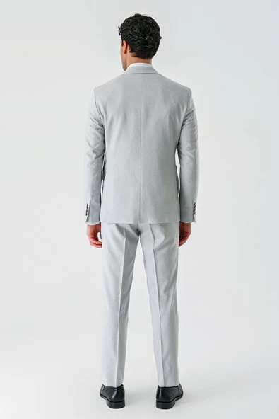 Gri Örme Kırlangıç Yaka 6 Drop Slim Fit Dar Kesim Klasik Takım Elbise 1001240112 - 7