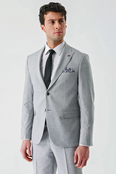 Gri Örme Kırlangıç Yaka 6 Drop Slim Fit Dar Kesim Klasik Takım Elbise 1001240112 - 11