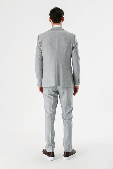 Gri Kırlangıç Yaka Yelekli Likralı 6 Drop Slim Fit Dar Kesim Klasik Takım Elbise 1001240167 - 10