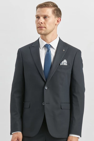 Koyu Lacivert Desenli Armürlü Kırlangıç Yaka Likralı 6 Drop Slim Fit Takım Elbise 1001240172 - 5
