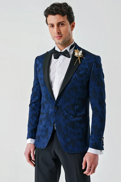 Koyu Lacivert Çıkarılabilir Kırlangıç Yaka Likralı 6 Drop Slim Fit Smokin Damatlık 1001240204 - 6