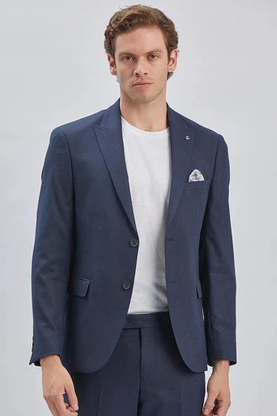 Koyu Lacivert Armürlü Kırlangıç Yaka Astarlı 6 Drop Slim Fit Dar Kesim Takım Elbise 1001240176 - 4