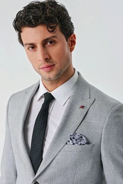 Gri Örme Kırlangıç Yaka 6 Drop Slim Fit Dar Kesim Klasik Takım Elbise 1001240112 - 5
