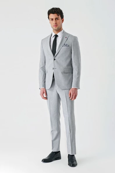 Gri Örme Kırlangıç Yaka 6 Drop Slim Fit Dar Kesim Klasik Takım Elbise 1001240112 - 3