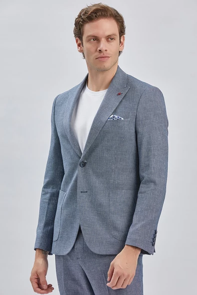 Koyu Lacivert Kırlangıç Yaka Pamuklu Keten 6 Drop Slim Fit Dar Kesim Klasik Takım Elbise 1001240103 - 3