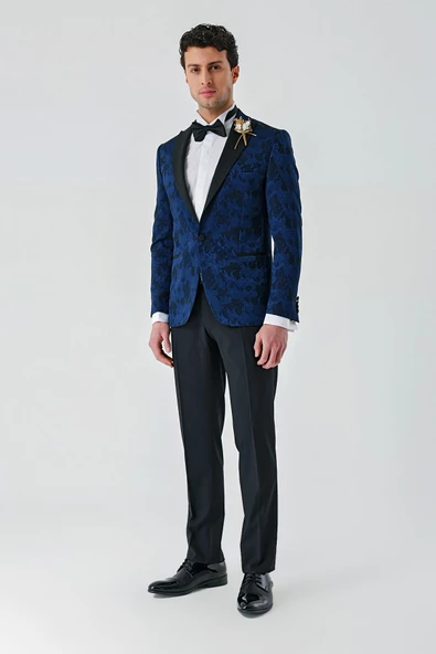 Koyu Lacivert Çıkarılabilir Kırlangıç Yaka Likralı 6 Drop Slim Fit Smokin Damatlık 1001240204 - 10